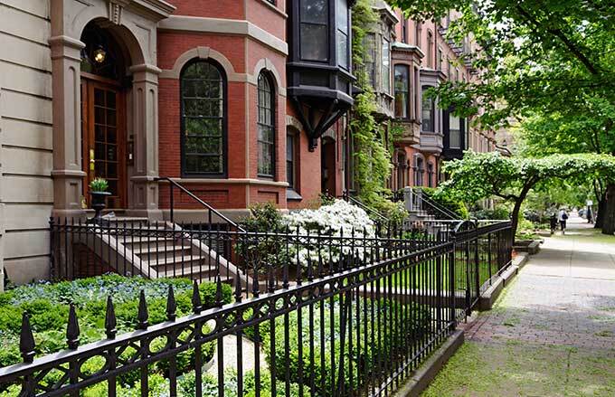 Beautiful landscaping and lawn care on an urban street in Brooklyn